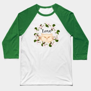 Cute cat lover in flowers. Love. Baseball T-Shirt